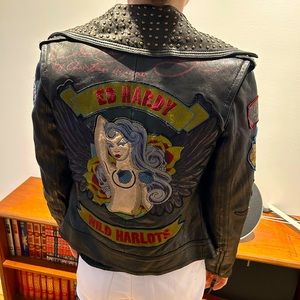 Ed Hardy by Christian Audigier  women's Leather Jacket Sz.XS Rare/Tattoo/USA